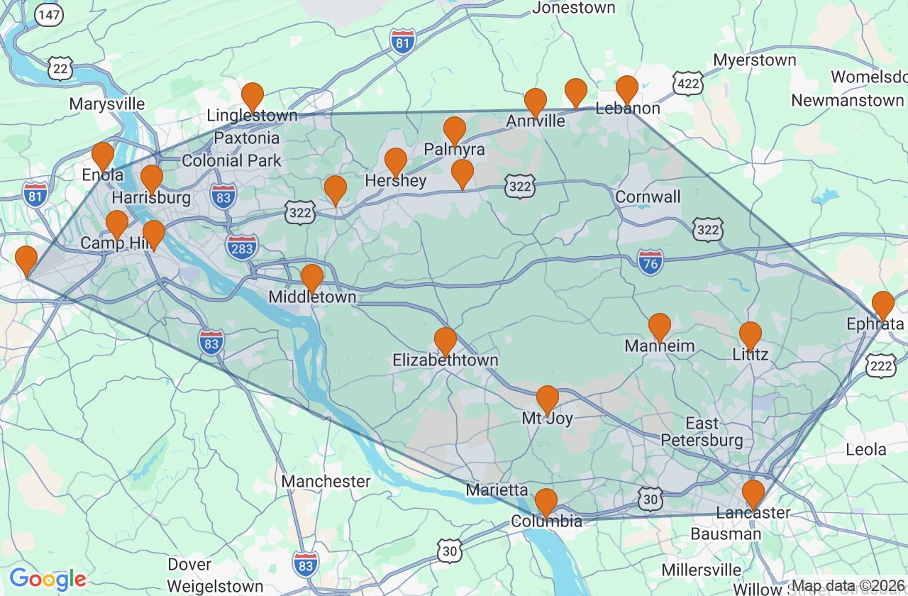 Hershey French Drain service area across Dauphin, Lebanon, and Lancaster County